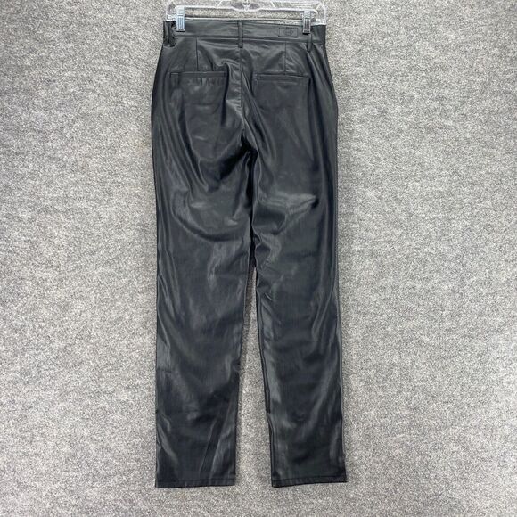 New Eden Pants Women 2 Black Super High Rise 90's Straight Sofia Faux Leather - Picture 9 of 13